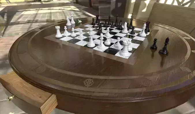 Chess Table with Marble chess Pieces and Board
