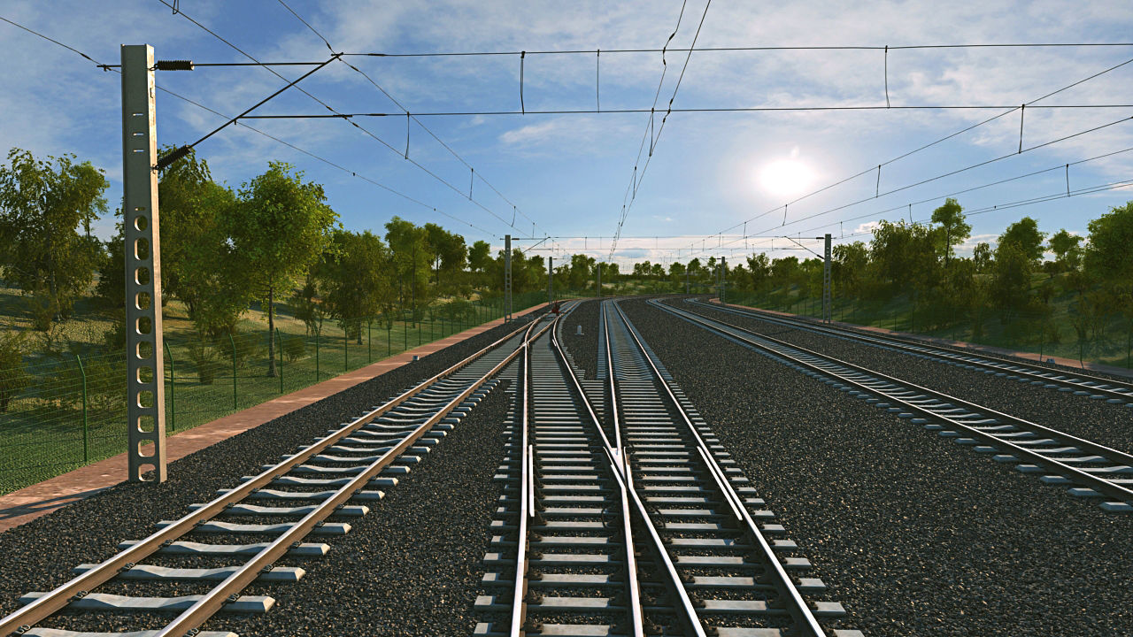 Railway train tracks 3D model_2