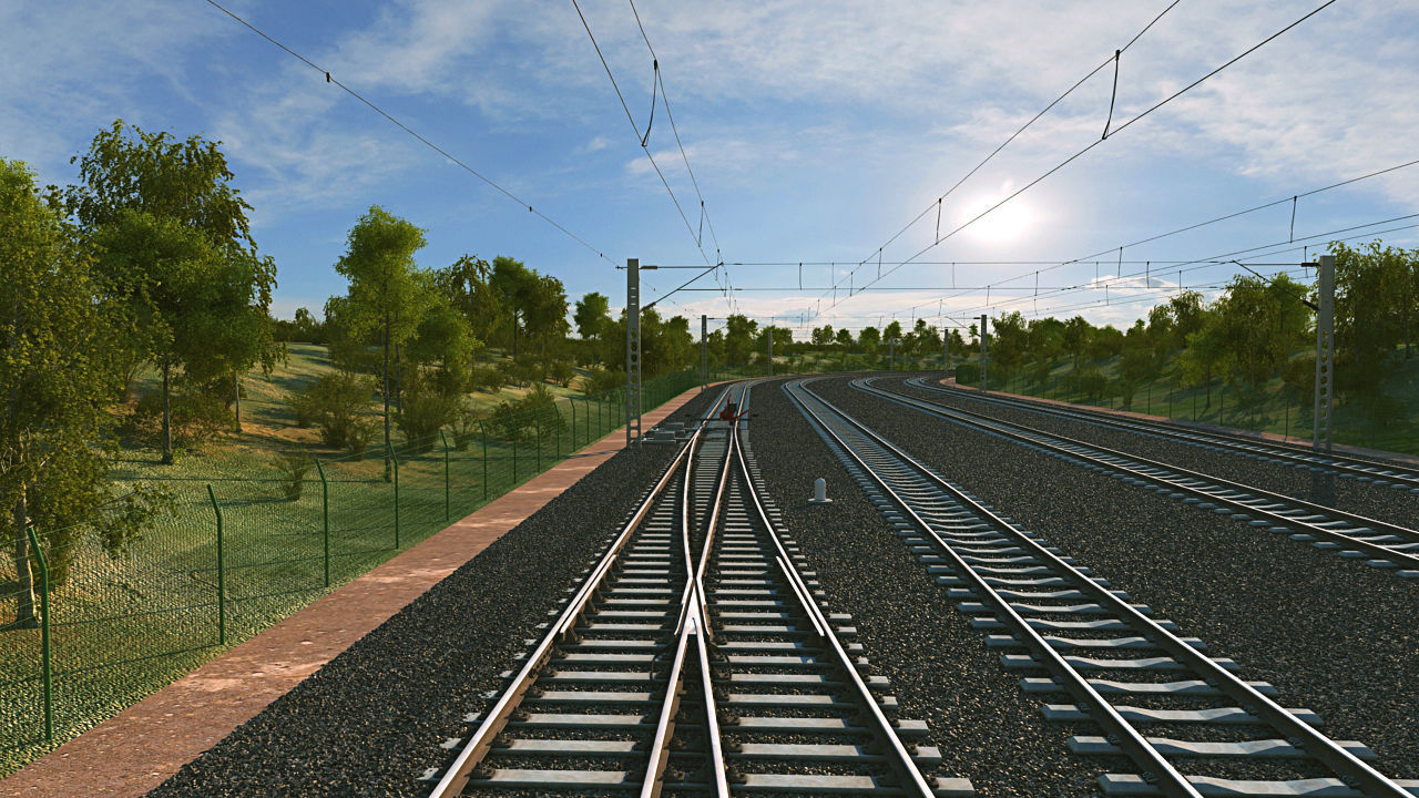 Railway train tracks 3D model_1