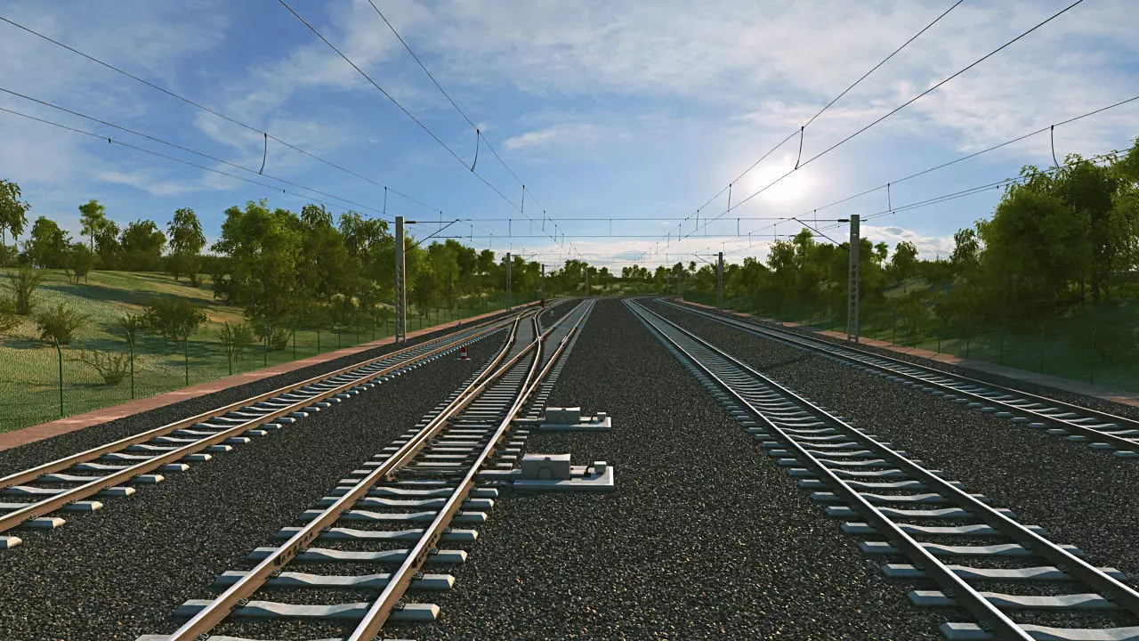 Railway train tracks 3D model_0