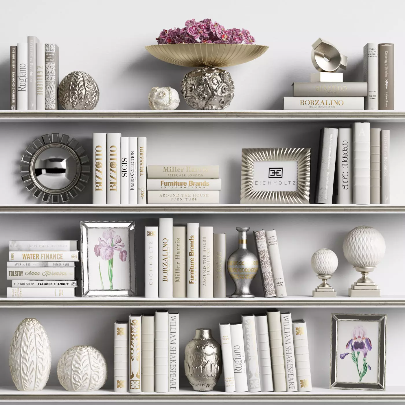 Decor Set 9 shelf with books and flowers 3D model_0