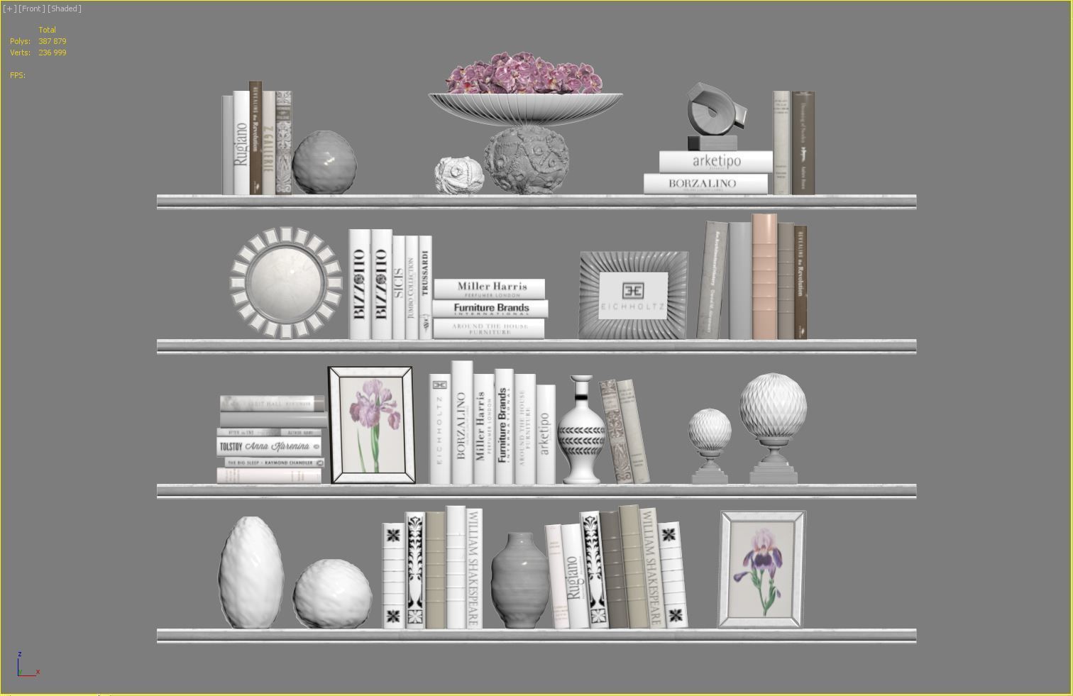 Decor Set 9 shelf with books and flowers 3D model_4