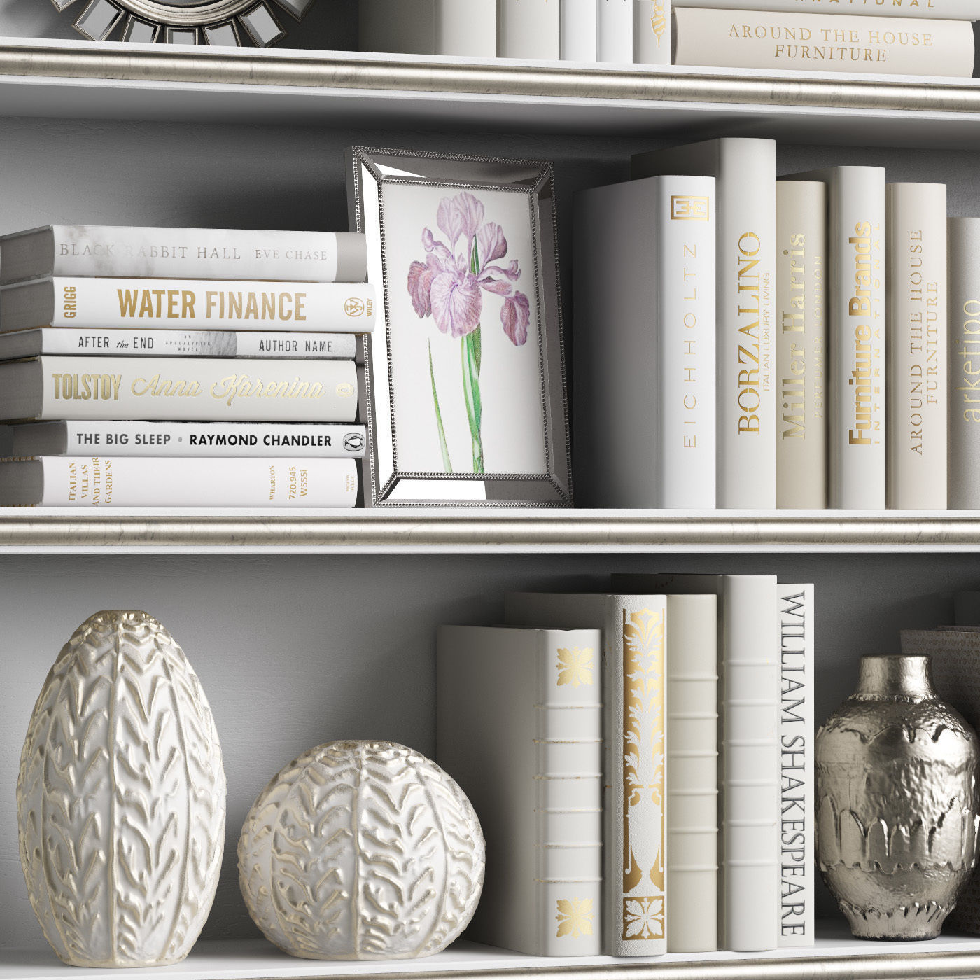 Decor Set 9 shelf with books and flowers 3D model_3