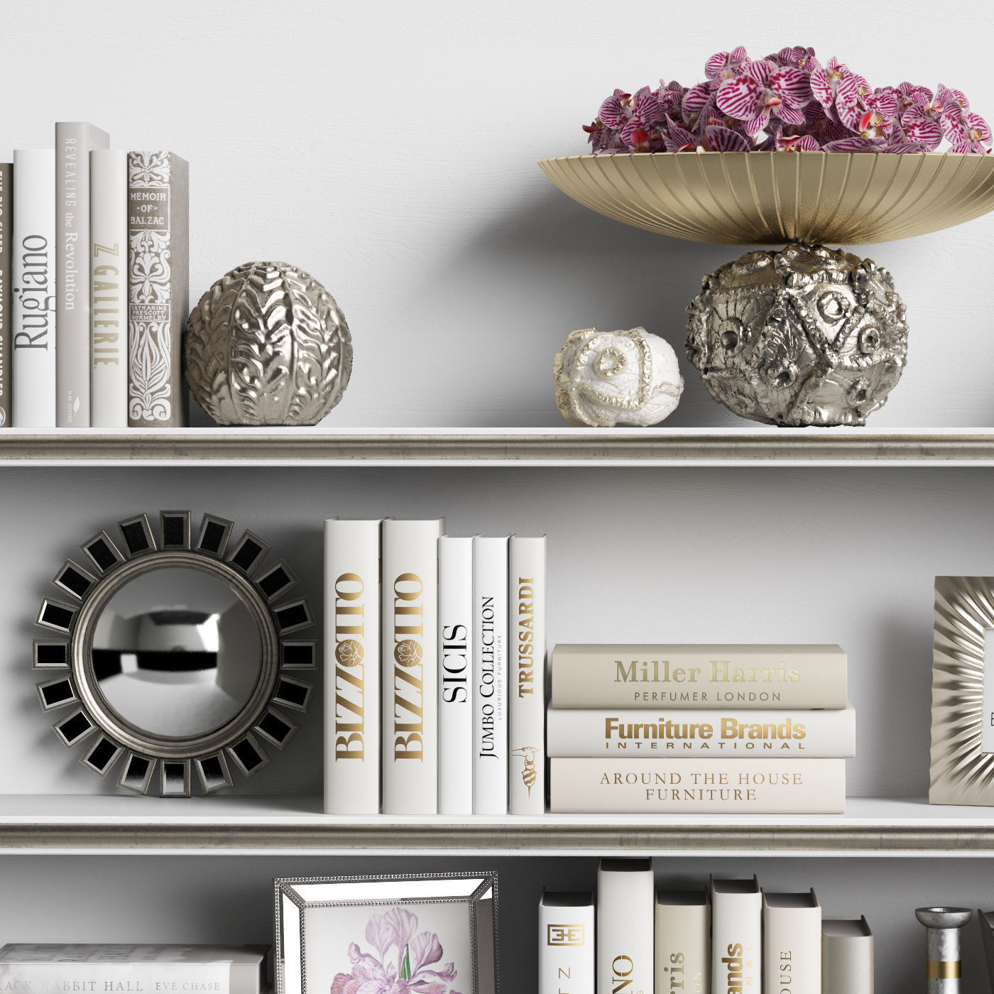 Decor Set 9 shelf with books and flowers 3D model_1