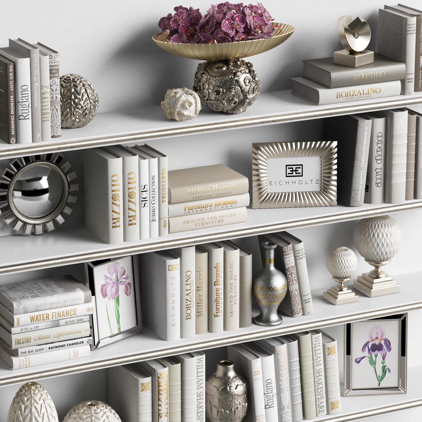 Decor Set 9 shelf with books and flowers 3D model_2