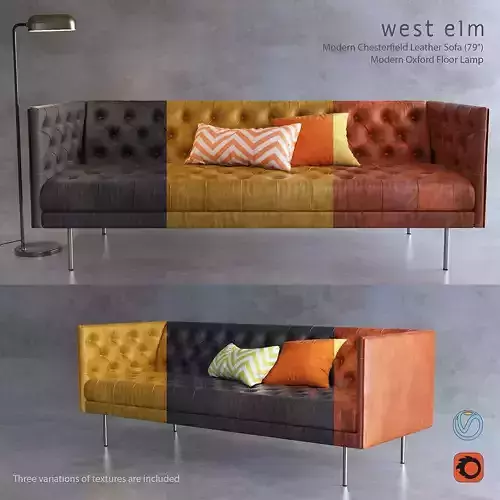 West Elm Chesterfield sofa and Oxford flor lamp