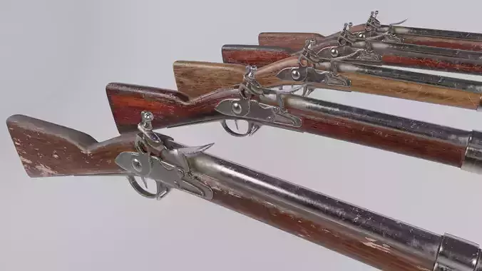 Low Poly PBR Flint Lock Rifle Low-poly 3D model
