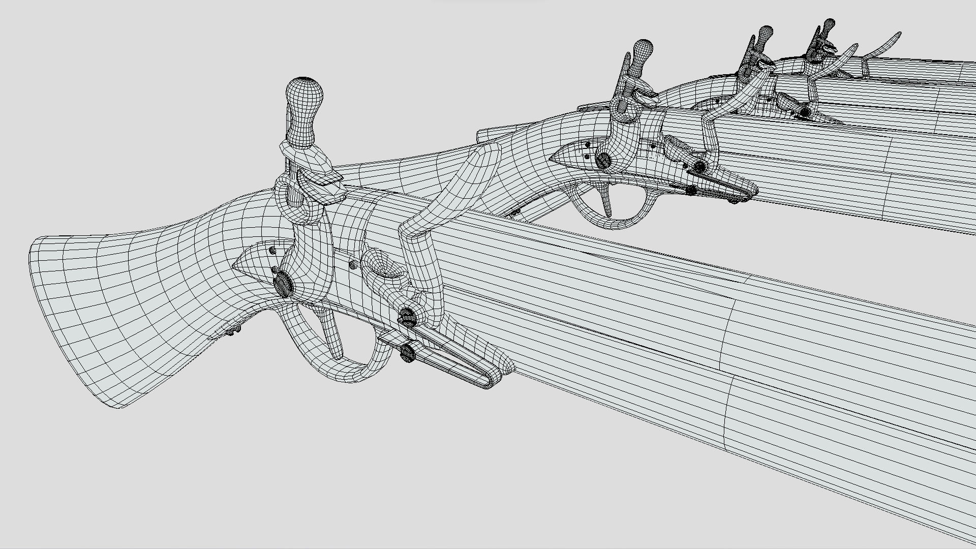 low Poly Game Ready PRB Flint Lock Rifle Low-poly 3D model_7