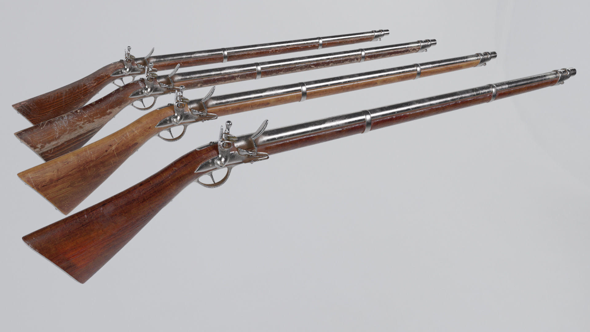 low Poly Game Ready PRB Flint Lock Rifle Low-poly 3D model_4