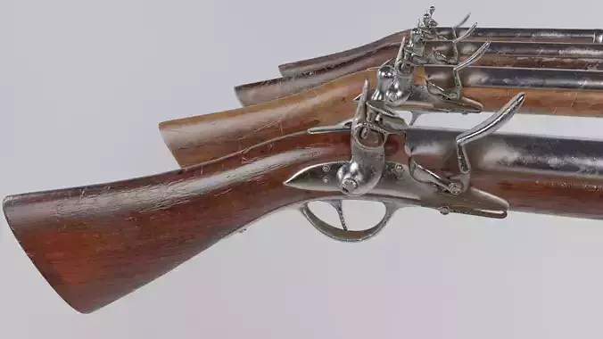 low Poly Game Ready PRB Flint Lock Rifle Low-poly 3D model
