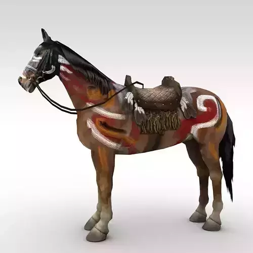 War painted horse with saddle