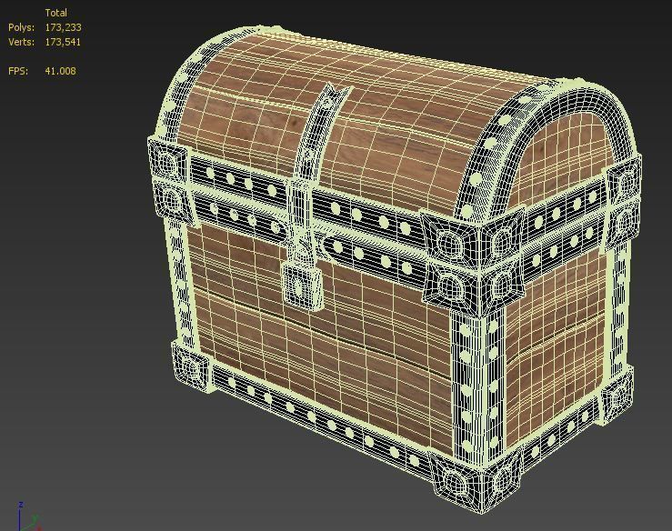 trunk wooden chest 3D model_5