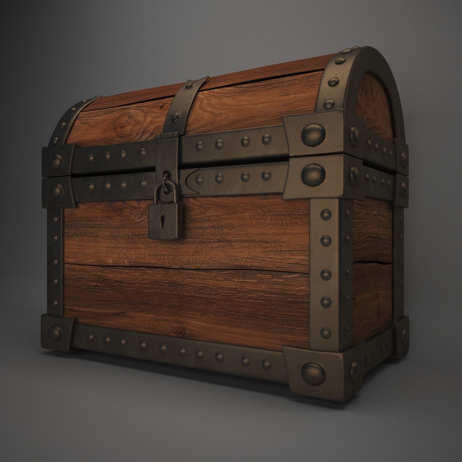 trunk wooden chest 3D model_4