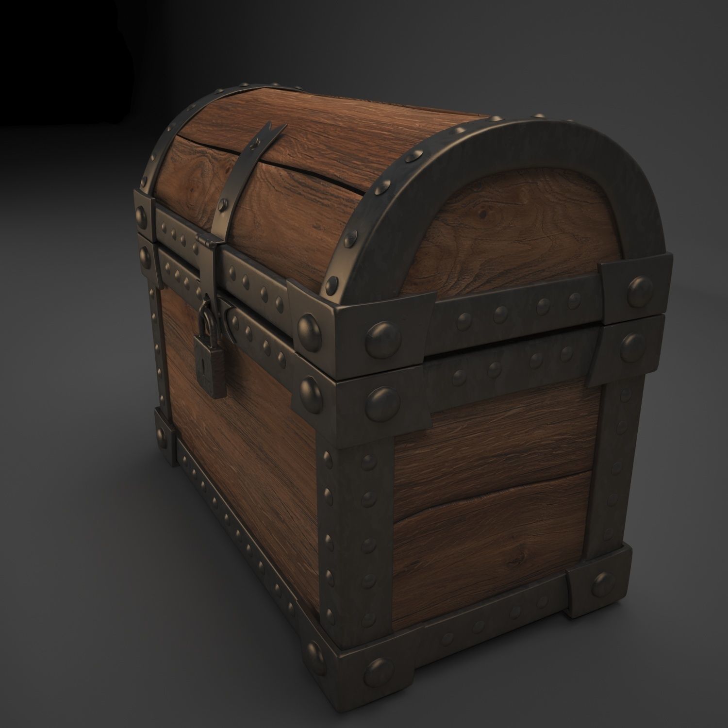 trunk wooden chest 3D model_2