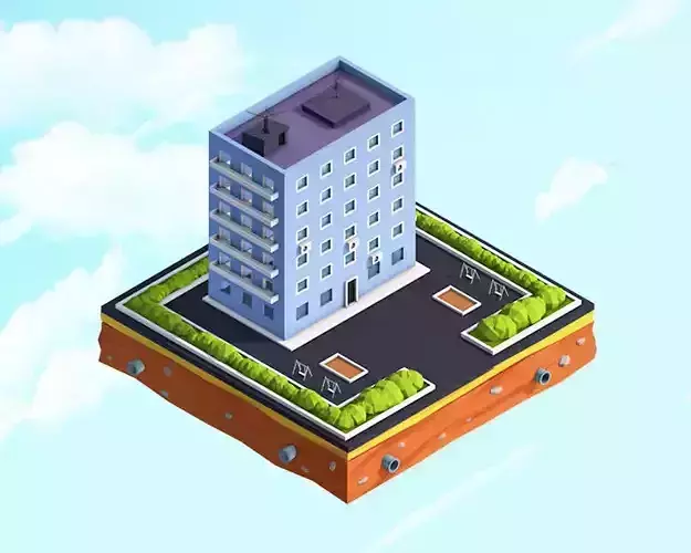 Cartoon Low Poly Residental House Low-poly 3D model