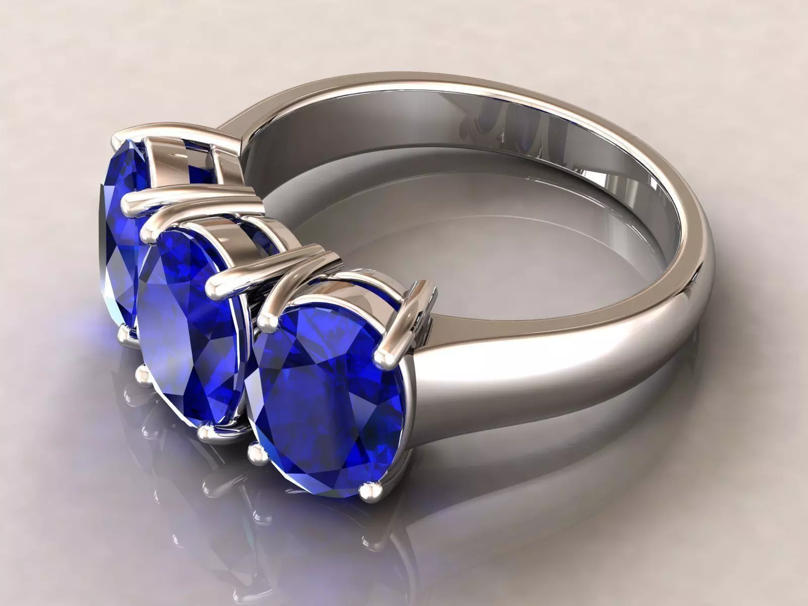 kengkod018 three sapphire stones in silver ring 3D print model