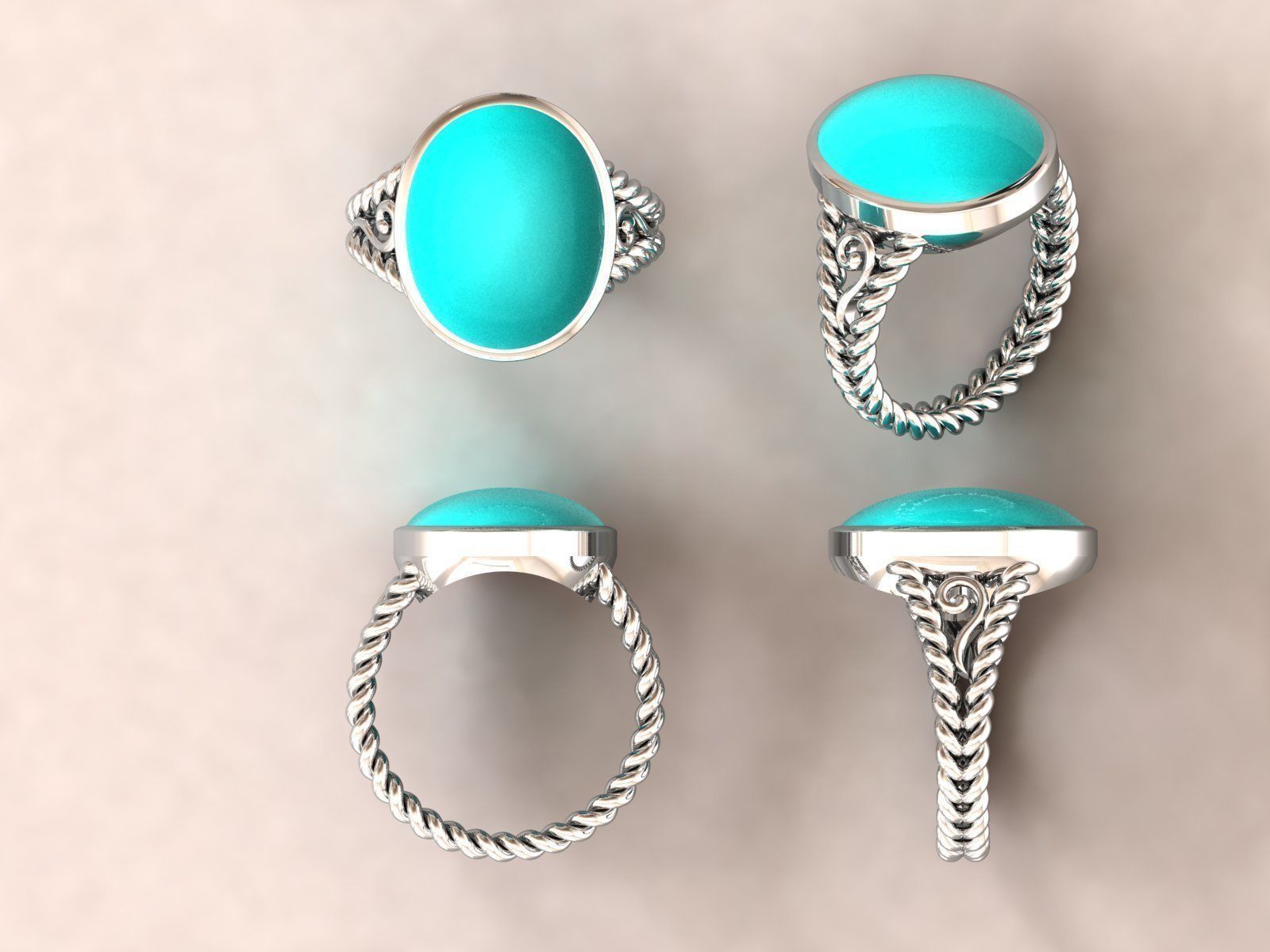 kengkod016 silver ring with turquoise stone 3D print model_4