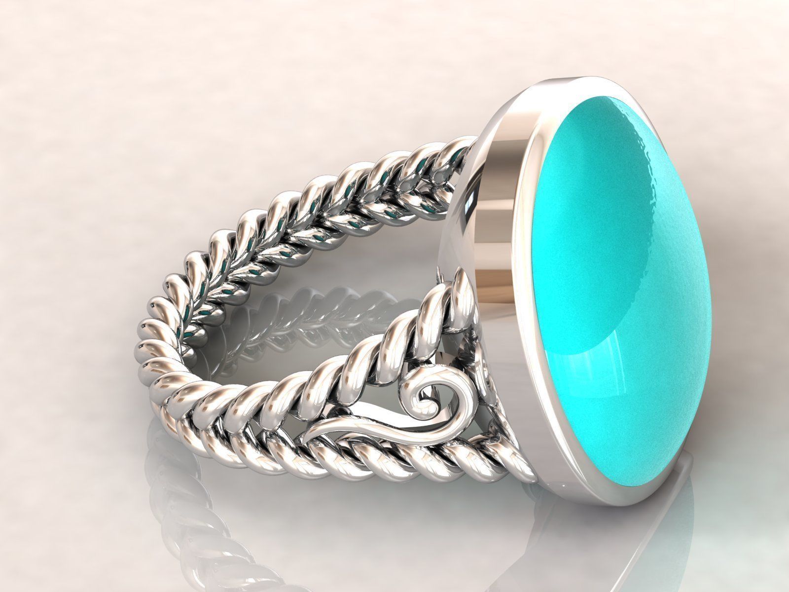kengkod016 silver ring with turquoise stone 3D print model_2