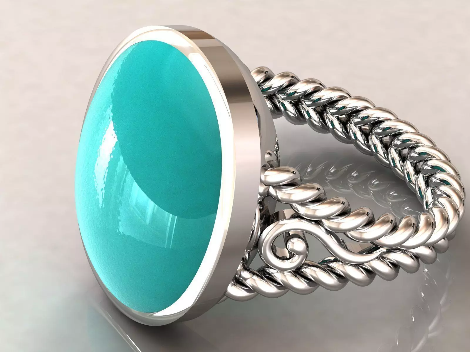 kengkod016 silver ring with turquoise stone 3D print model_0