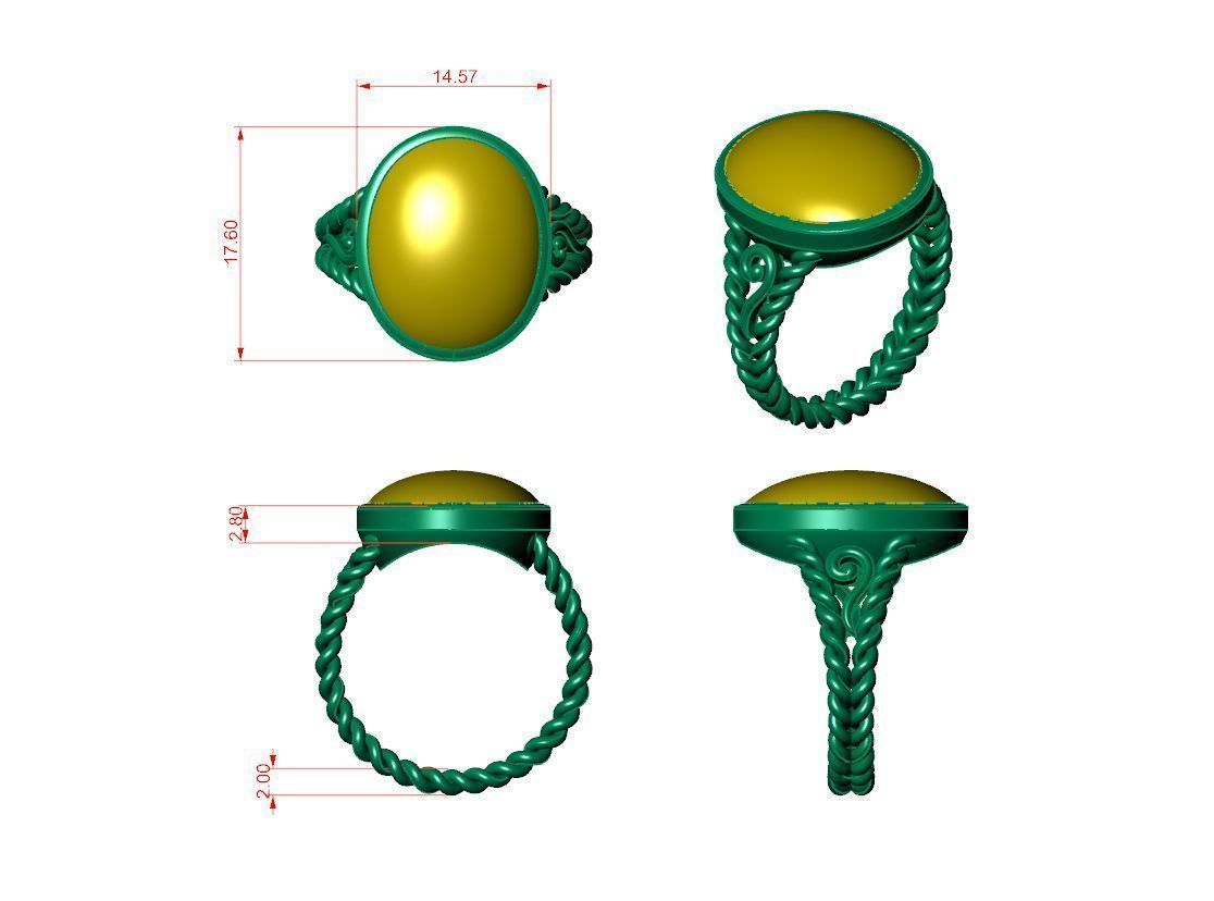 kengkod016 silver ring with turquoise stone 3D print model_5