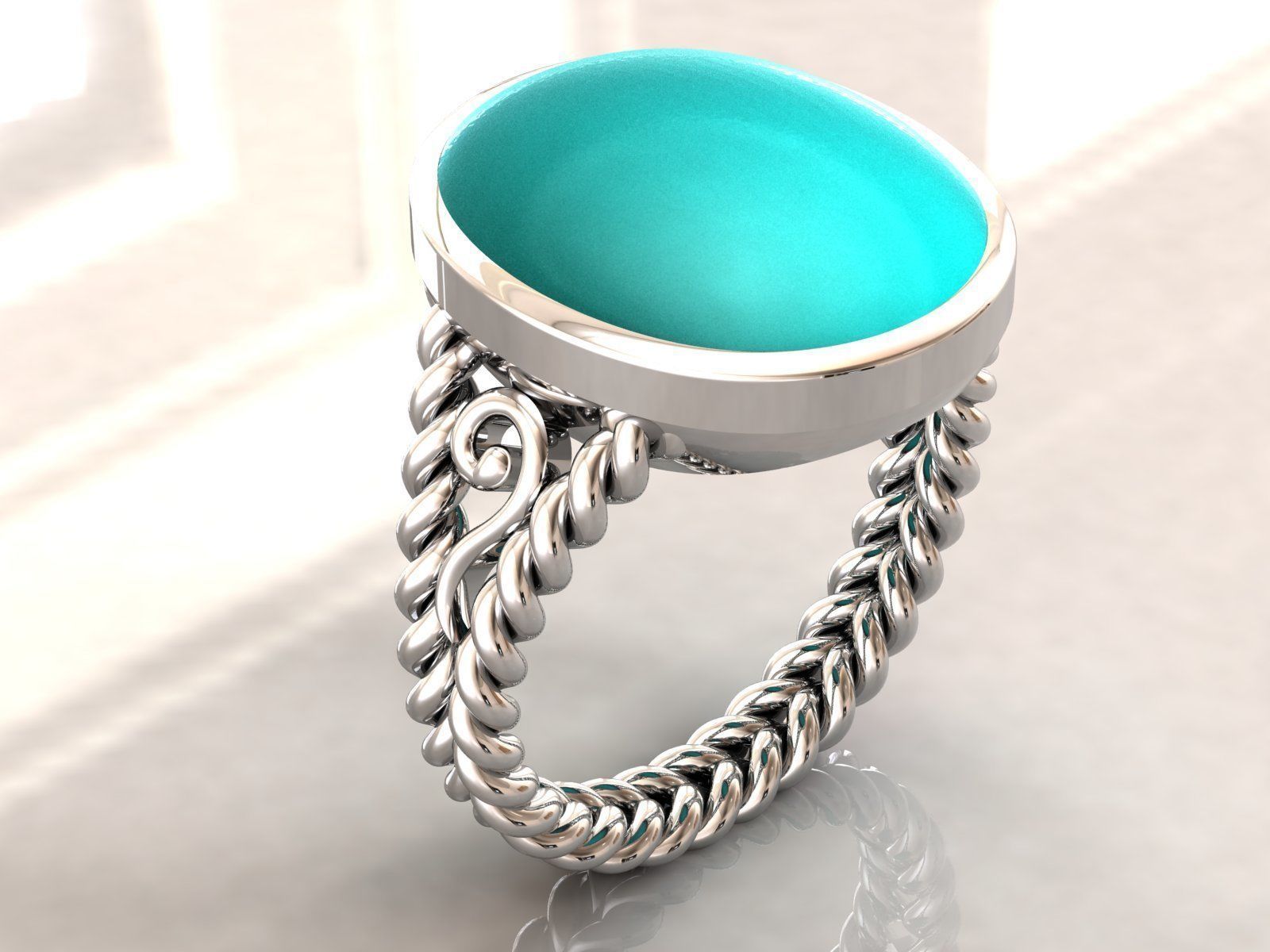 kengkod016 silver ring with turquoise stone 3D print model_1