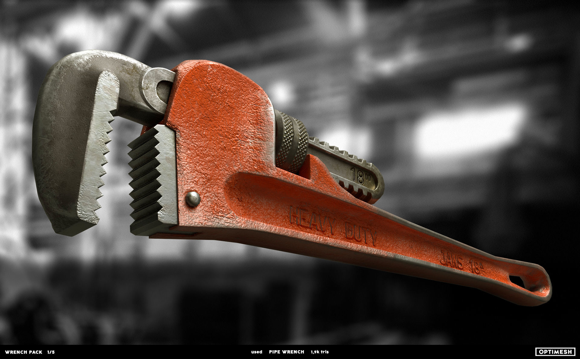Pipe wrench - 3D PBR model Low-poly 3D model_11