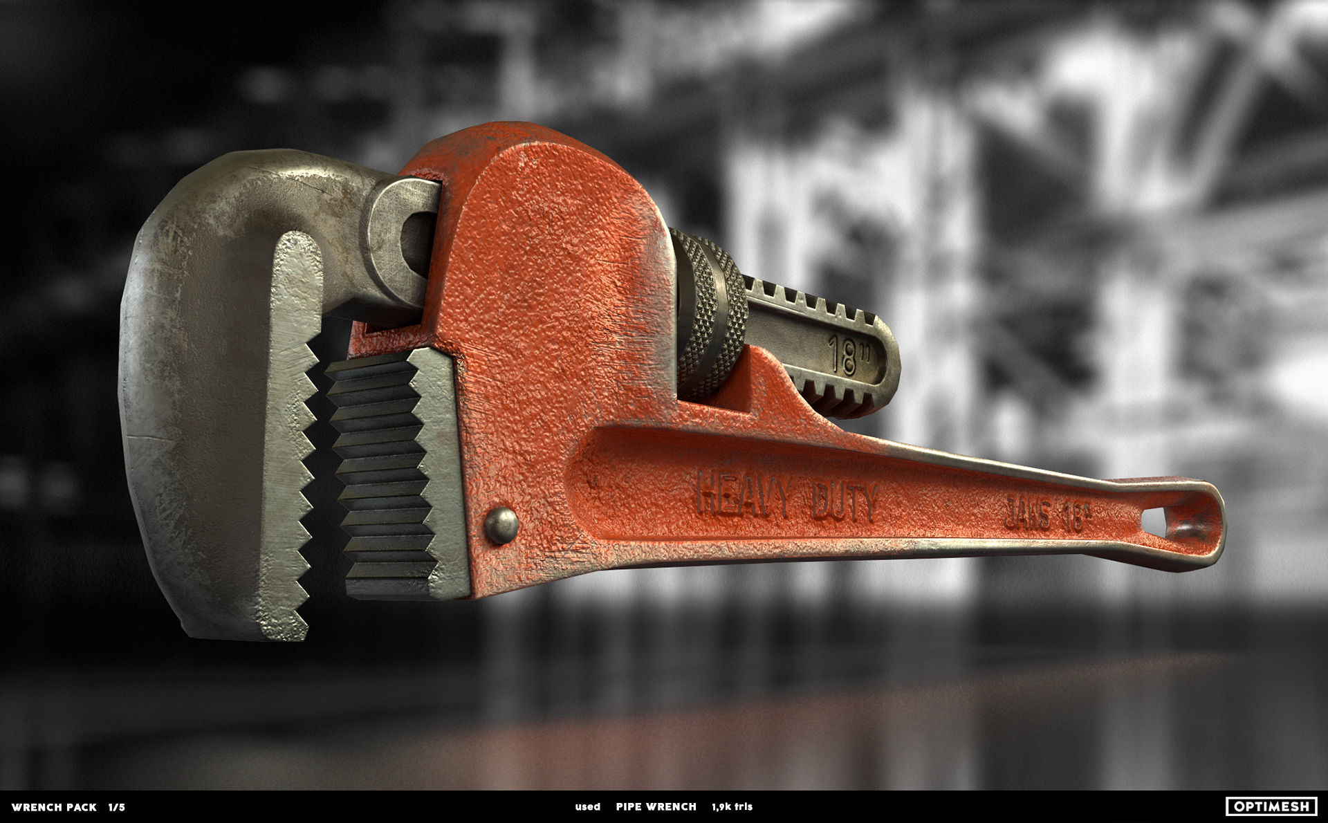 Pipe wrench - 3D PBR model Low-poly 3D model_9