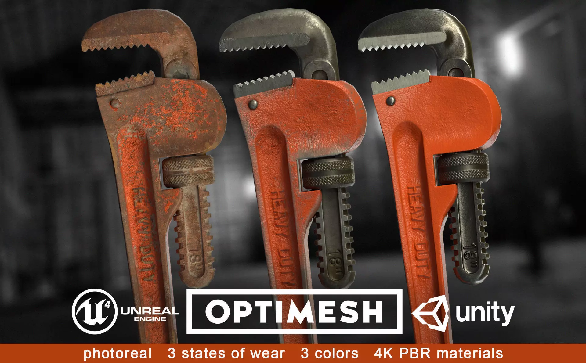 Pipe wrench - 3D PBR model Low-poly 3D model_0