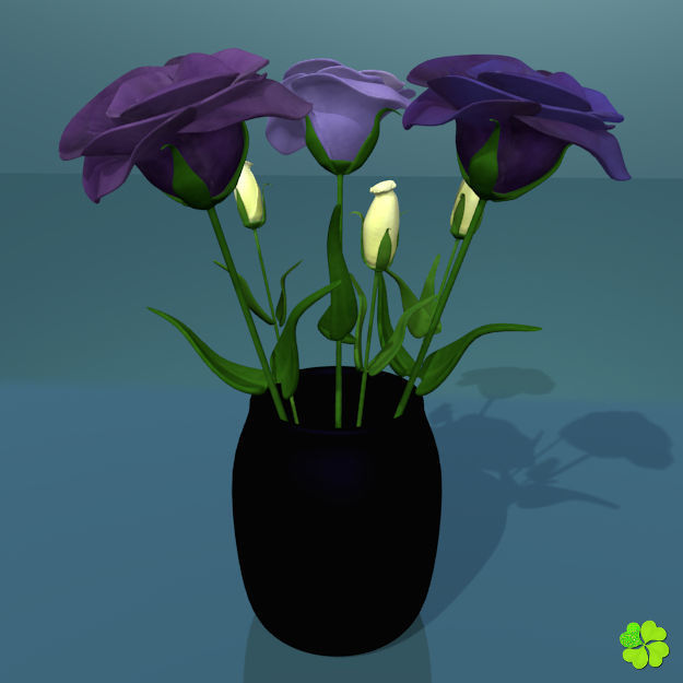 Flower of lisianthus multicolor low poly with vase Low-poly 3D model_4