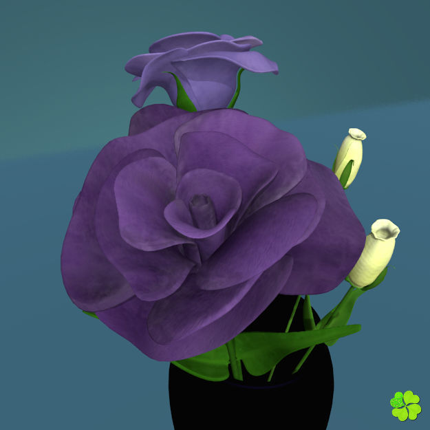 Flower of lisianthus multicolor low poly with vase Low-poly 3D model_5