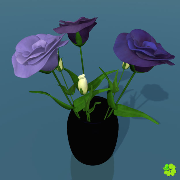 Flower of lisianthus multicolor low poly with vase Low-poly 3D model_2