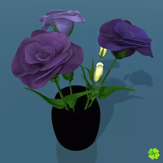 Flower of lisianthus multicolor low poly with vase Low-poly 3D model_0