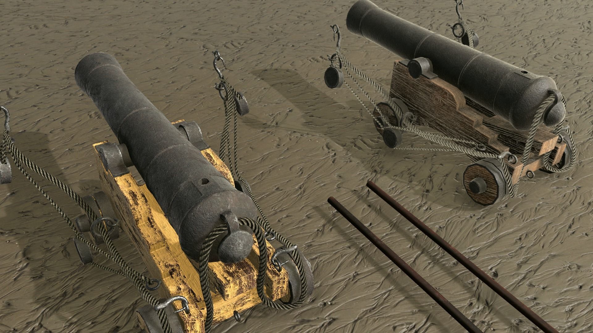 Low Poly PBR Game Ready Ship Cannon Low-poly 3D model_8