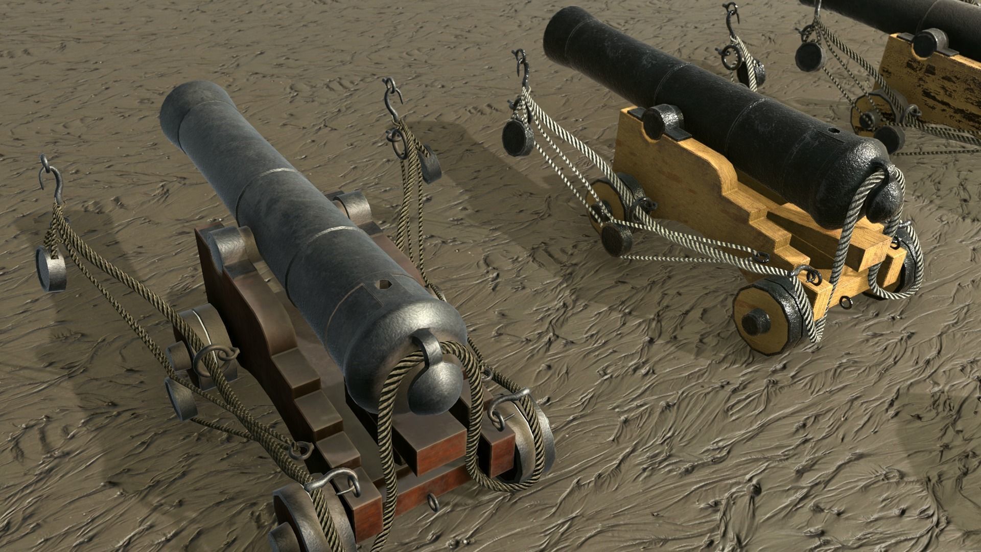 Low Poly PBR Game Ready Ship Cannon Low-poly 3D model_7