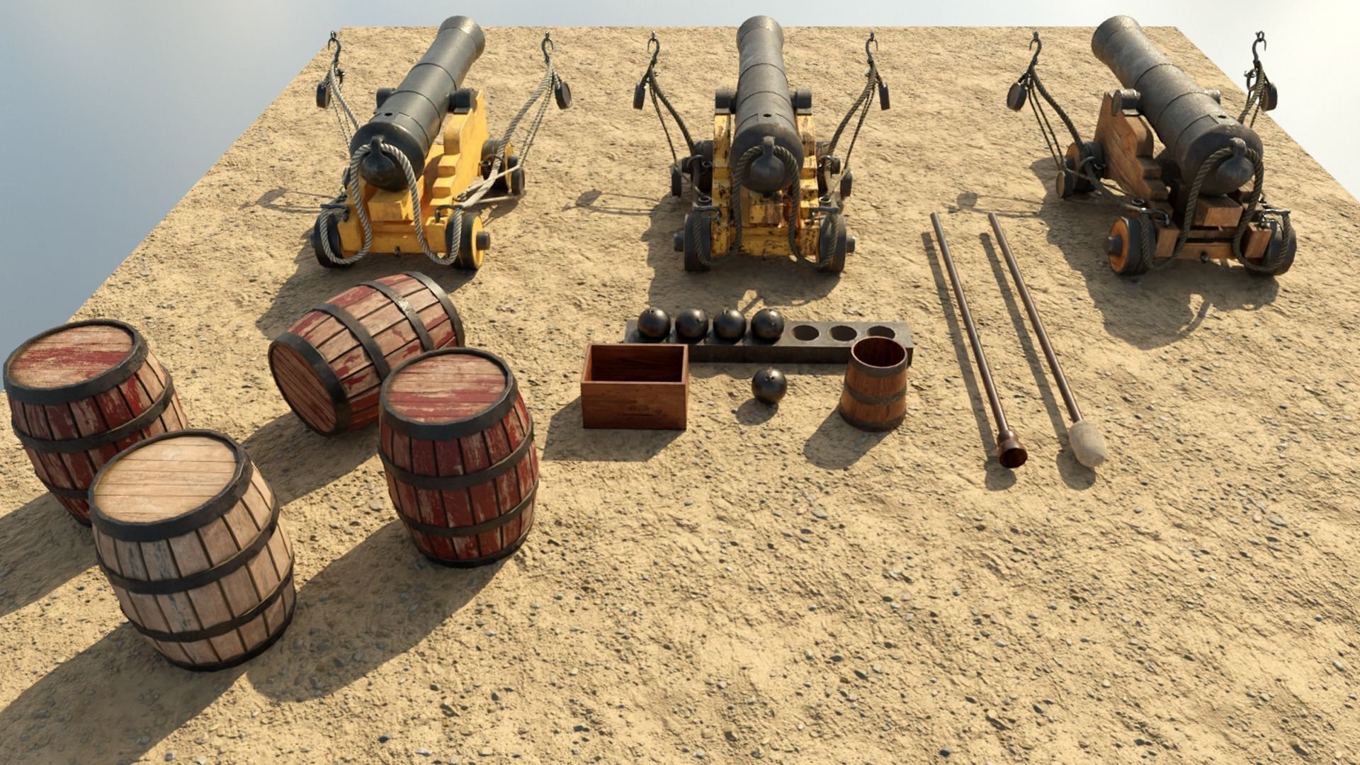 Low Poly PBR Game Ready Ship Cannon Low-poly 3D model_5