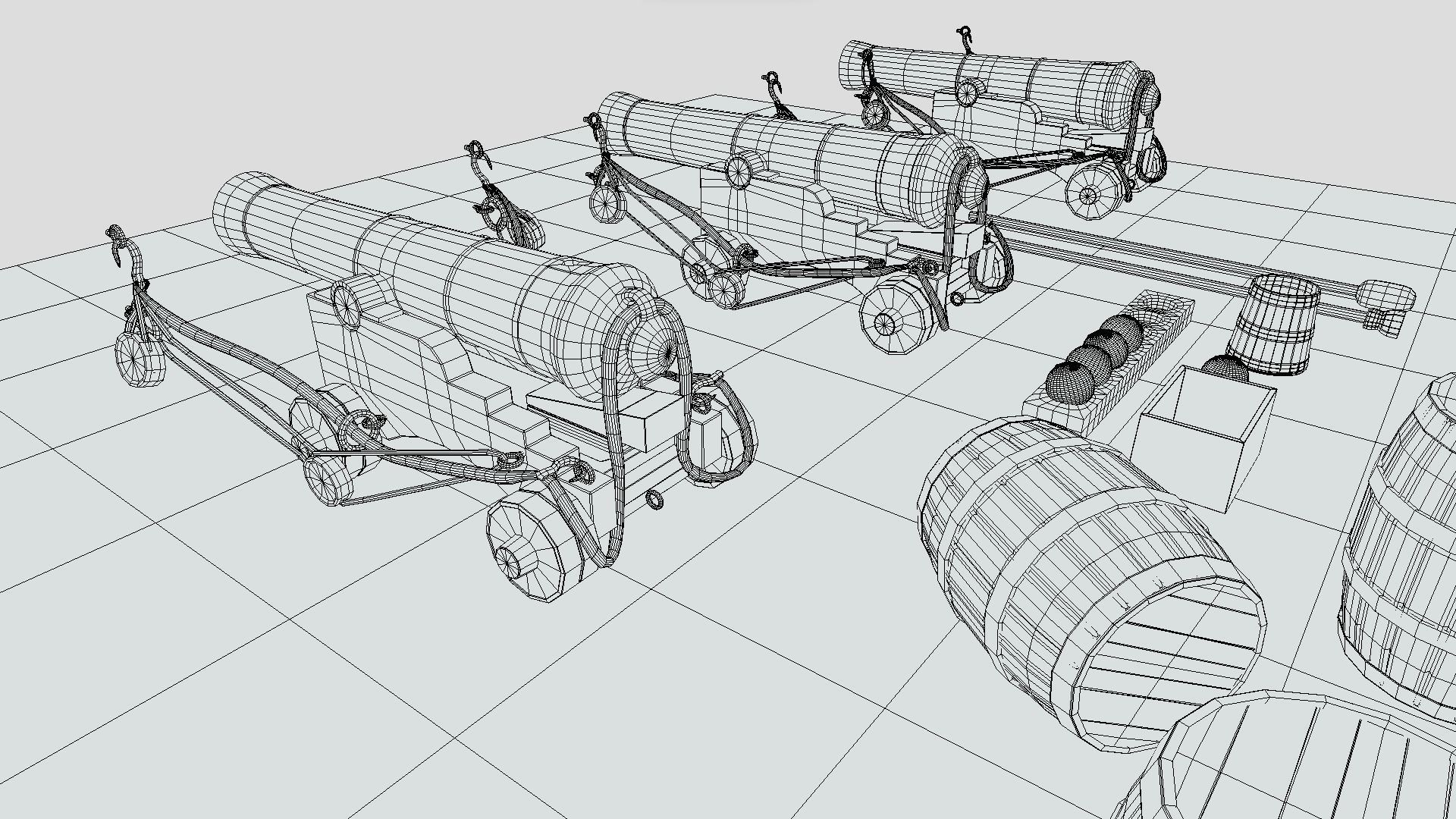 Low Poly PBR Game Ready Ship Cannon Low-poly 3D model_10