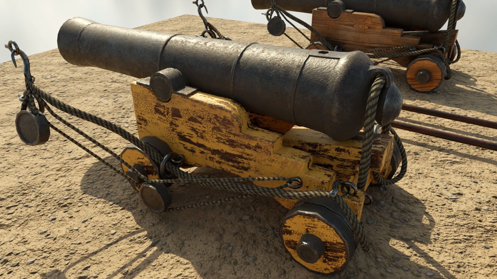 Low Poly PBR Game Ready Ship Cannon Low-poly 3D model_1