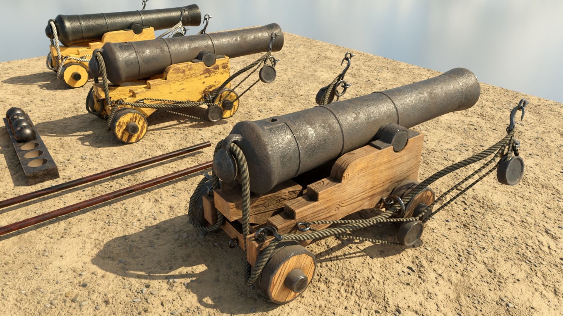 Low Poly PBR Game Ready Ship Cannon Low-poly 3D model_3