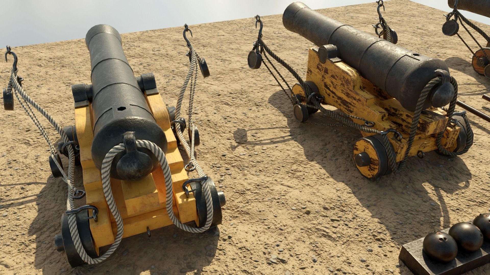 Low Poly PBR Game Ready Ship Cannon Low-poly 3D model_4