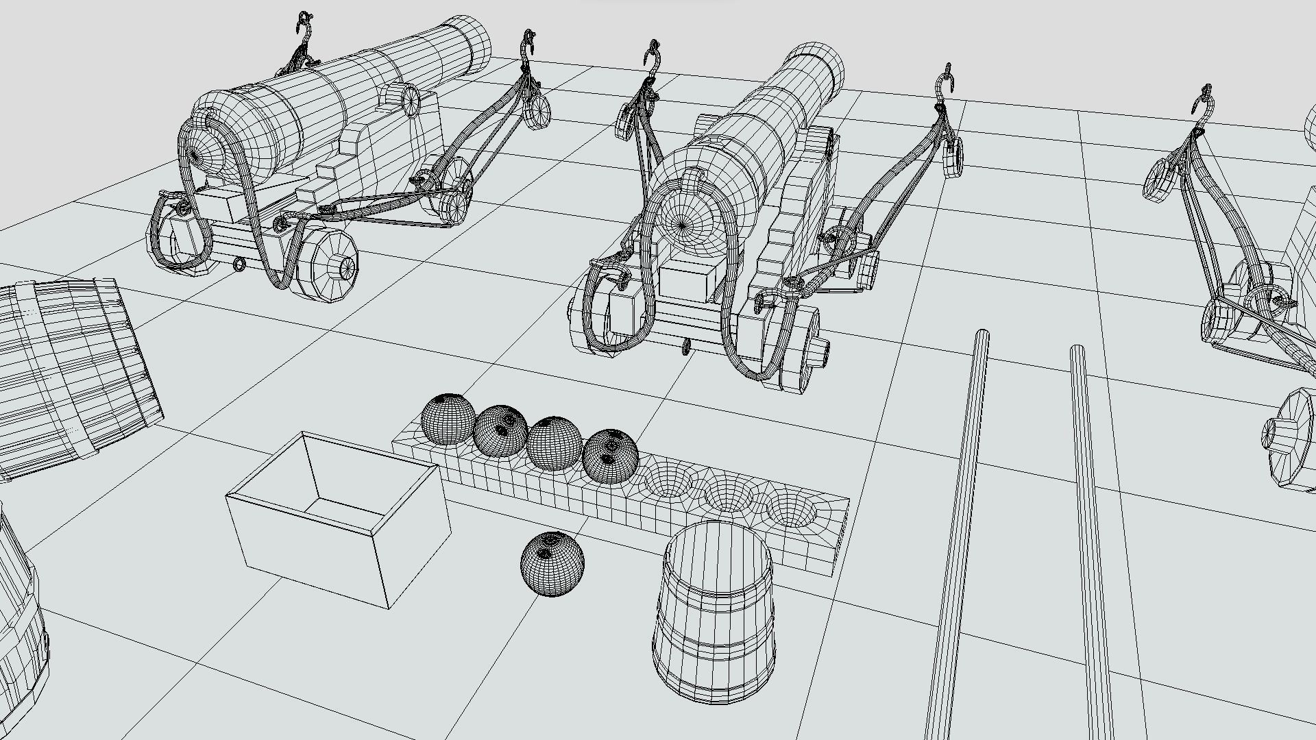 Low Poly PBR Game Ready Ship Cannon Low-poly 3D model_9