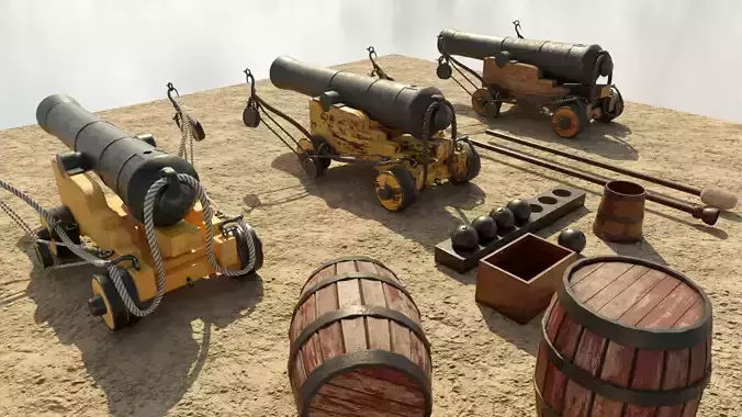 Low Poly PBR Game Ready Ship Cannon Low-poly 3D model
