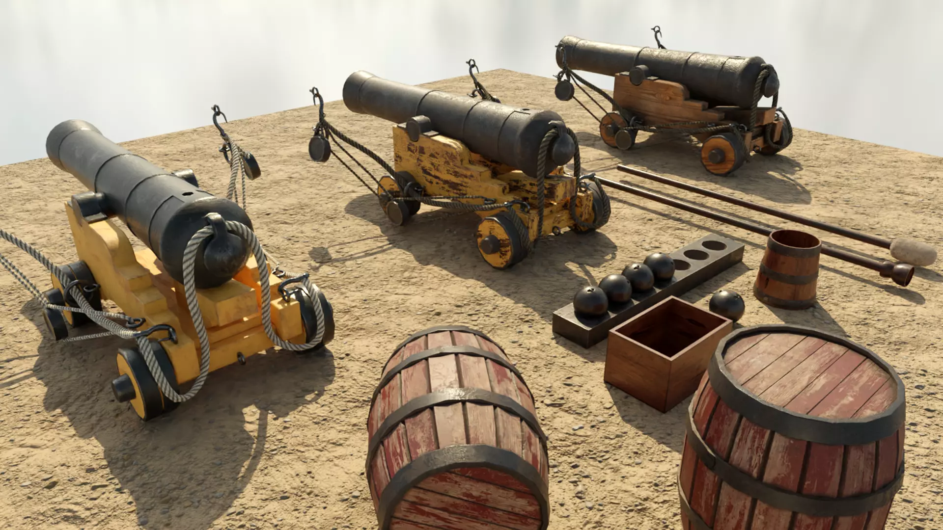Low Poly PBR Game Ready Ship Cannon Low-poly 3D model_0