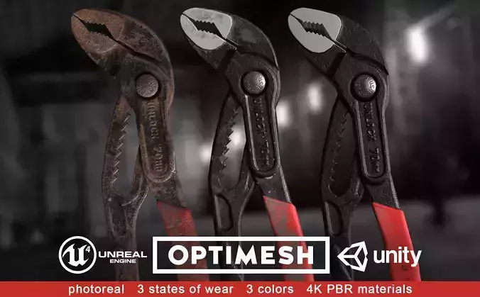 Pipe pliers - 3D PBR model Low-poly 3D model