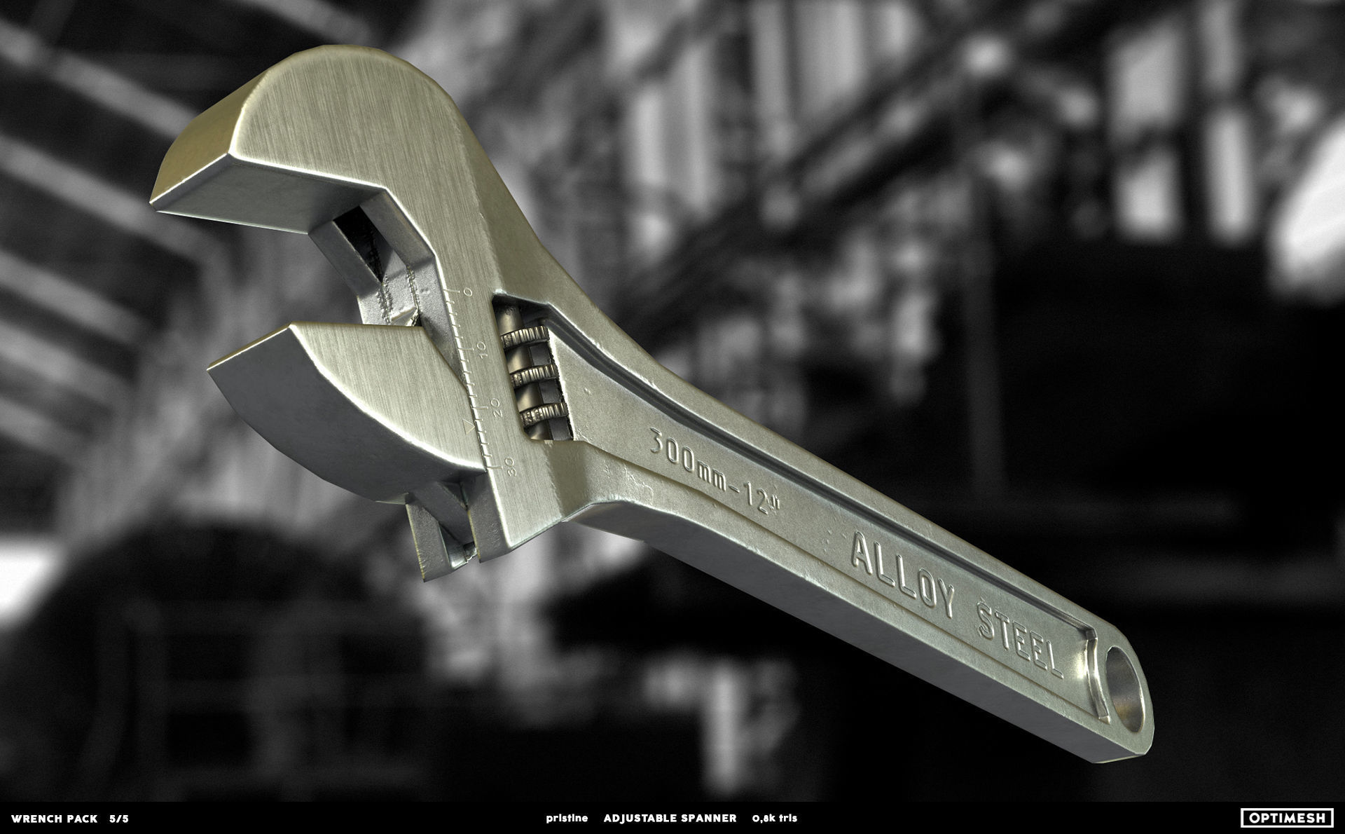 Adjustable spanner - 3D PBR model Low-poly 3D model_2