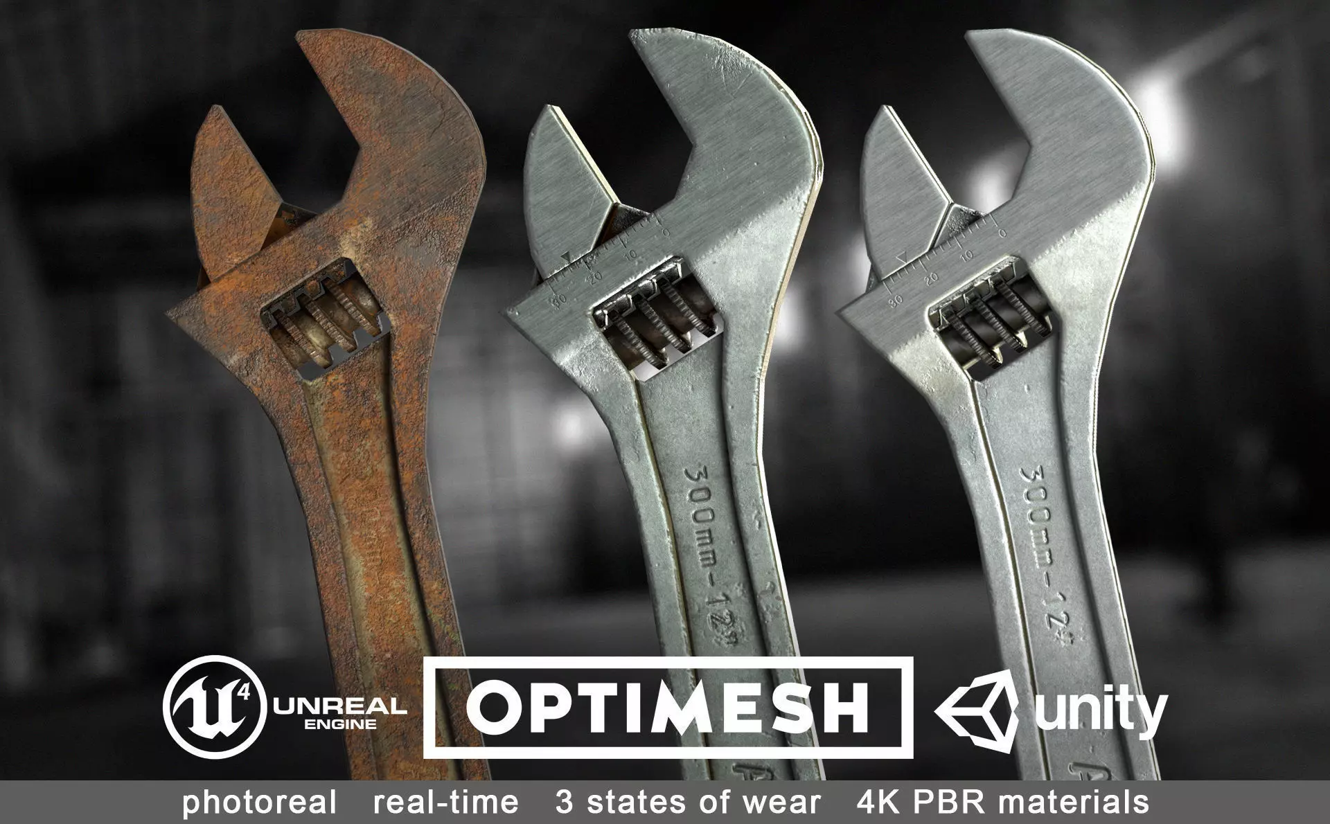 Adjustable spanner - 3D PBR model Low-poly 3D model_0