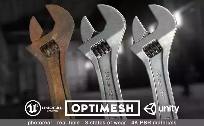 Adjustable spanner - 3D PBR model Low-poly 3D model