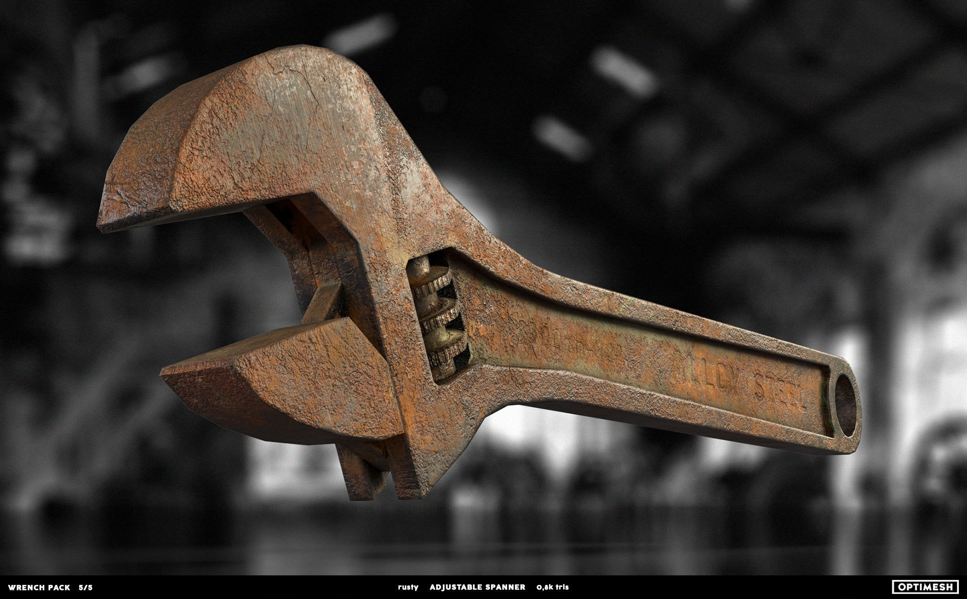 Adjustable spanner - 3D PBR model Low-poly 3D model_12