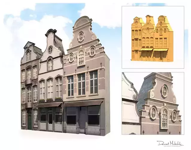 Buildings Facade 180 Low Poly Low-poly 3D model