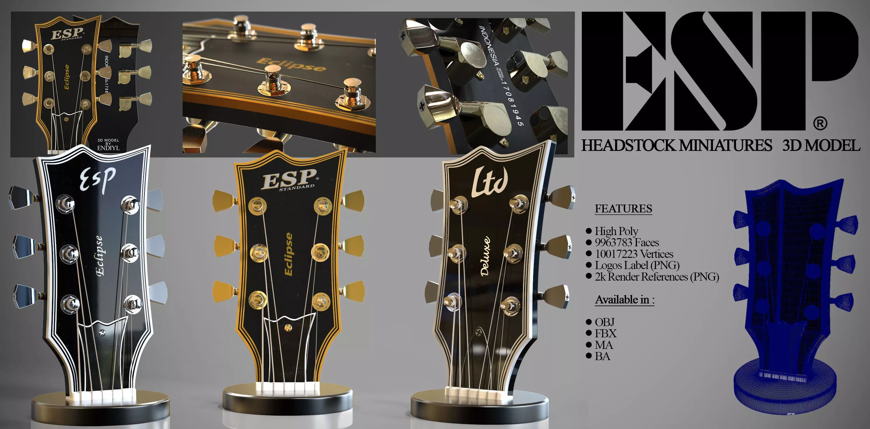 ESP Guitar Headstock Miniatures 3D model