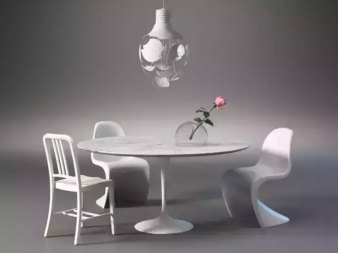 Dining Set 4 four different colored plastic chairs 3D model